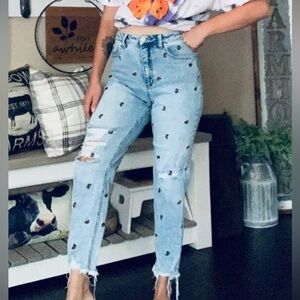 Material Girl Jeans butterfly embroidered Size 5 Pre-Loved